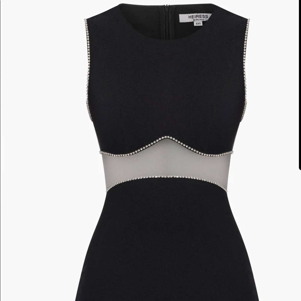 NWT Heiress Beverly Hills black mini w/rhinestones. Size large but fits a US 6.